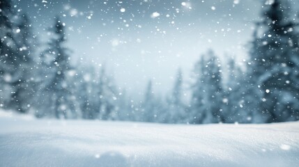 Winter Wonderland: Snowfall Over Snow-Covered Landscape with Pine Trees - Perfect for Seasonal Decor, Greeting Cards, and Winter-Themed Projects