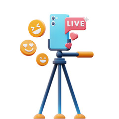 ocial media live streaming with smartphone 3d illustration