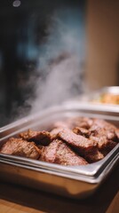 Steaming slices of succulent brisket bask in savory glory, evoking Oktoberfest feasting and comforting autumnal gatherings