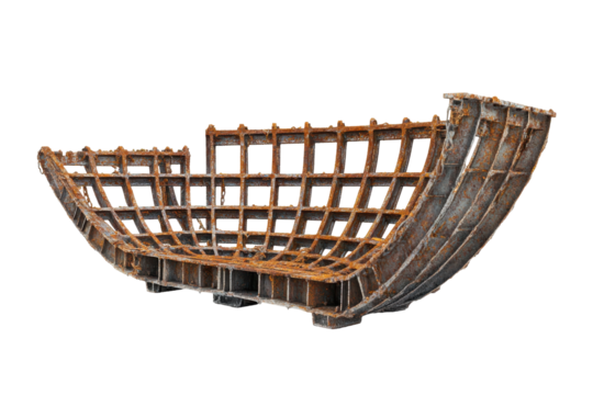 Wooden steel hull frame skeleton isolated on transparent background. Construction steel isolated on white background.