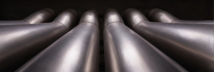 Obraz premium Sleek metallic cylinders in industrial symmetry, evoking steampunk dreams, World Industrial Design Day celebration, futuristic pipeline aesthetics