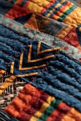 Fototapeta premium Vintage quilted textile with geometric patterns in warm colors