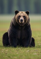 Fototapeta premium Brown Bear Sitting in Grassy Field