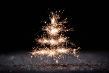 Sparkling firework tree glimmers in twilight, evoking Diwali's luminous embrace and Yuletide's festive warmth, a dazzling night symphony