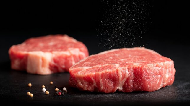 Succulent marbled steaks await sizzling perfection, embodying carnivorous indulgence for gourmet grill feasts and Bastille Day celebrations