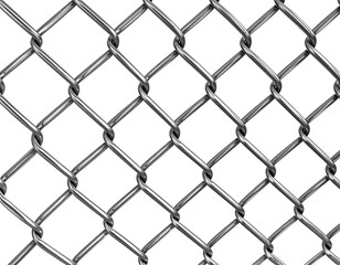 Naklejka premium A section of sturdy iron chain-link mesh, isolated on a white background, representing security, boundaries, and industry.