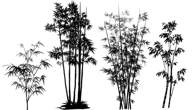Group of stylized black and gray bamboo plants