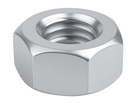 A single, large iron nut, isolated on a white background, for concepts of mechanics, engineering, and construction. - Powered by Adobe