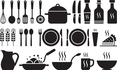 A set of monochrome vector silhouettes and abstract sun symbols for a variety of scientific or decorative applications