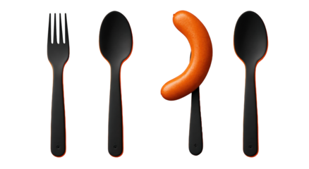 Black plastic utensils with a sausage
