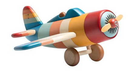 Colorful wooden toy airplane ready for adventure, perfect for childhood memories and joy  isolated on white background