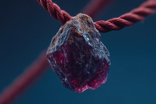 Raw ruby pendant on crimson cord