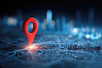 Red map pin on a digital city map