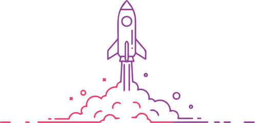 Dynamic rocket launch symbolizes innovation, startup success, and reaching new heights with vibrant energy