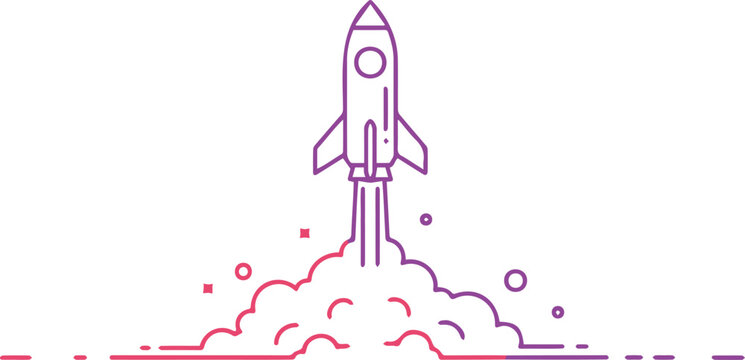 Dynamic rocket launch symbolizes innovation, startup success, and reaching new heights with vibrant energy