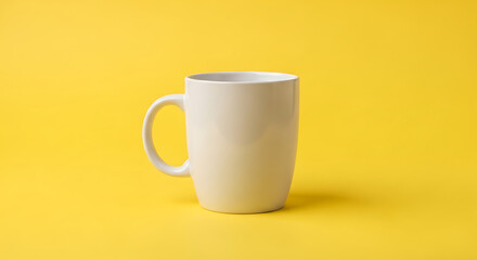 Simple beige mug on a bright yellow background perfect for branding mockups