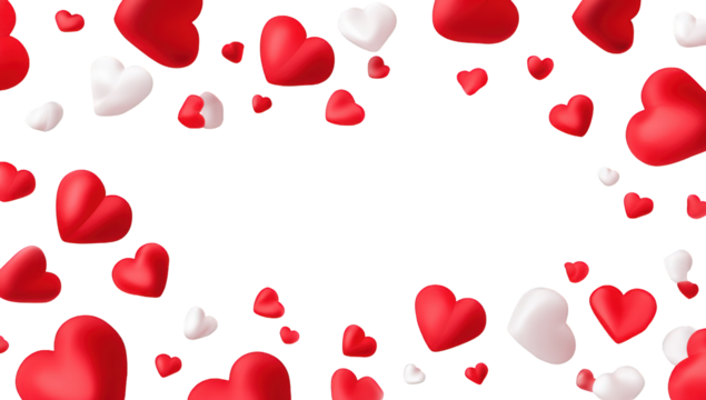 Red and white hearts on black background