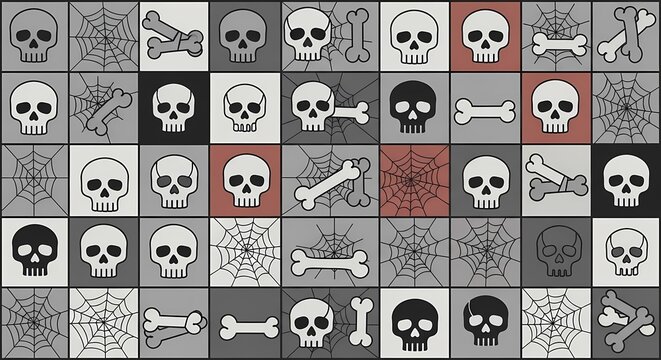 Halloween Skulls and Bones Seamless Pattern Dark Cute Design for Fall