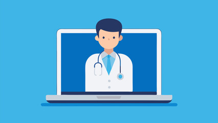 Doctor on laptop screen offering virtual healthcare consultation and medical advice
