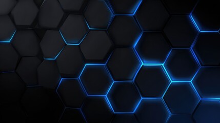 Fototapeta premium Dark hexagon pattern with glowing blue lines