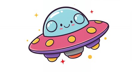 Cute cartoon alien spaceship illustration adorable design