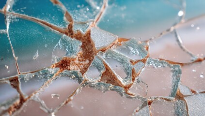 Close-up of shattered glass, multicolored fragments
