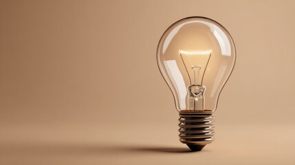 A glowing lightbulb on a beige background