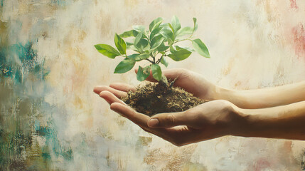 A hand holding a plant in its palm