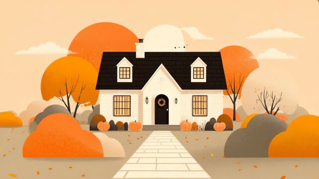 やわらかな色面で描く白い家の穏やかな街景