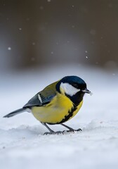 Great Tit on Snow During Winter Season