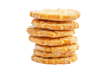 Stack of golden brown hash brown patties isolated on transparent background. Stack cookies isolated on white background.