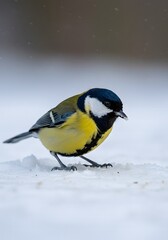 Great Tit Bird in Winter Snow