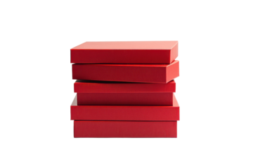 Stack of red square boxes isolated on transparent background. Stack red gift box isolated on white background.