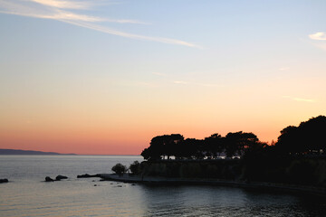 Beautiful sunset on the Bacvice beach in Split, Croatia.