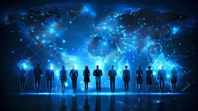 Global connectivity, technology and online networks drive business and communication. Social network. Digital landscape enables interaction and worldwide connection