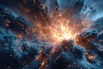 Obraz premium Cosmic explosion, clouds of fire and debris