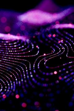 3d purple abstract technology background with glowing lines and dots