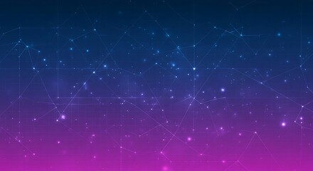Abstract digital network of stars and lines against a gradient blue and purple background
