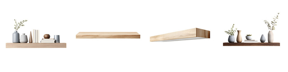 Collection of Wooden Shelves with Decor. Books, Vases and Home Accessories for Interior Design