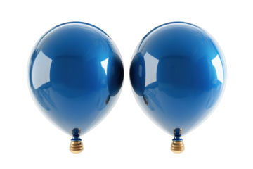 Blue balloons tied together isolated on transparent background. Two blue balloon isolated on white background, 3d rendering.