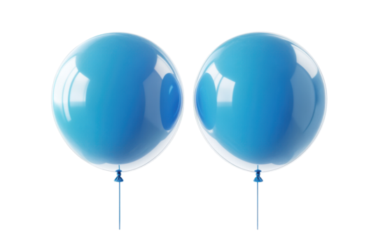 Blue balloons tied together isolated on transparent background. Two blue balloon isolated on white background, 3d rendering.
