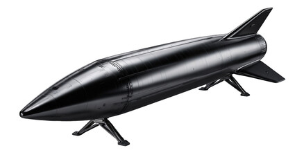 Fototapeta premium Metallic rocket, angled view