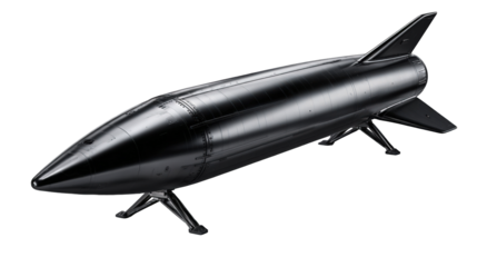 Metallic rocket, angled view