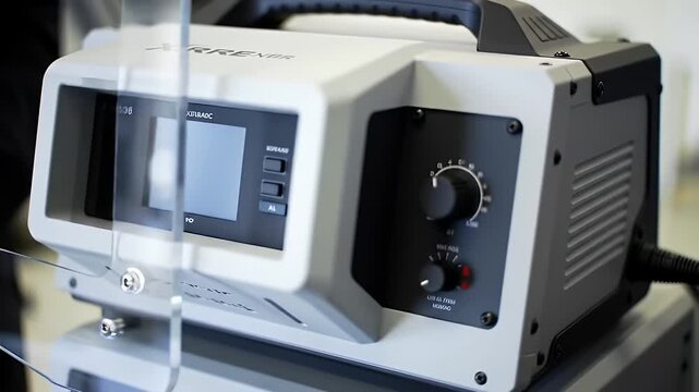 Detailed Close-Up of Portable XRF Scanner Production With Bright White Light Background Displaying The Assembly Process of Advanced Scientific Testing Equipment and Quality Control Technology