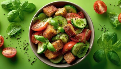 Bowl of crouton salad with vegetables