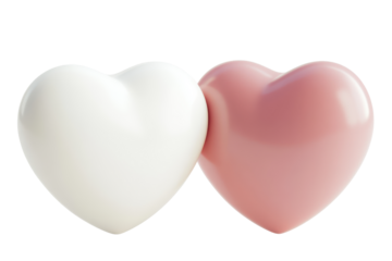 Heart shaped candies one white one pink isolated on transparent background. White and pink heart shaped isolated on white background, 3d rendering.