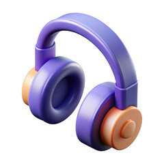 Stylized 3d rendered purple and orange headphones isolated on transparent background