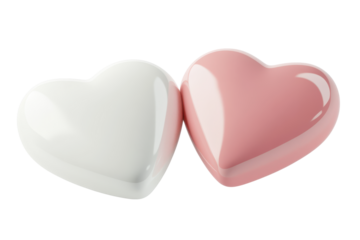 Heart shaped candies one white one pink isolated on transparent background. White and pink heart shaped isolated on white background, 3d rendering.