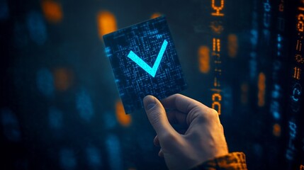 Visual Confirmation Symbol on Dark Blue Binary Surface for Analysis and Validation Purposes
