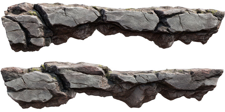 Two rock formations floating on transparent png background
